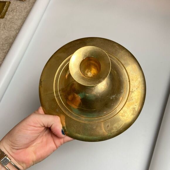 Three Vintage Solid Brass Decor Holiday Christmas Angel Taper Candle Holders - Picture 7 of 9